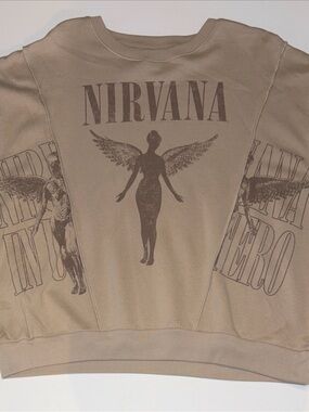 NIRVANA Brown Taupe Angel Graphic Sweatshirt Crewneck Oversized XL